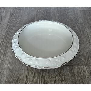 Dresden Flower Frog Bowl White Silver Trim Platinum Embossed Floral Rim